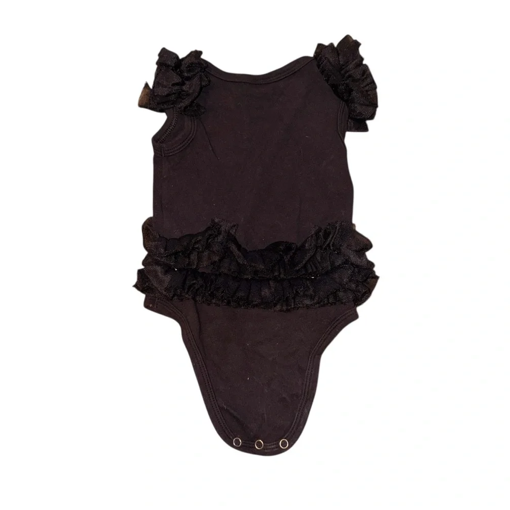 Ruffle Sleeve Black Baby Bodysuit with Pink Bow